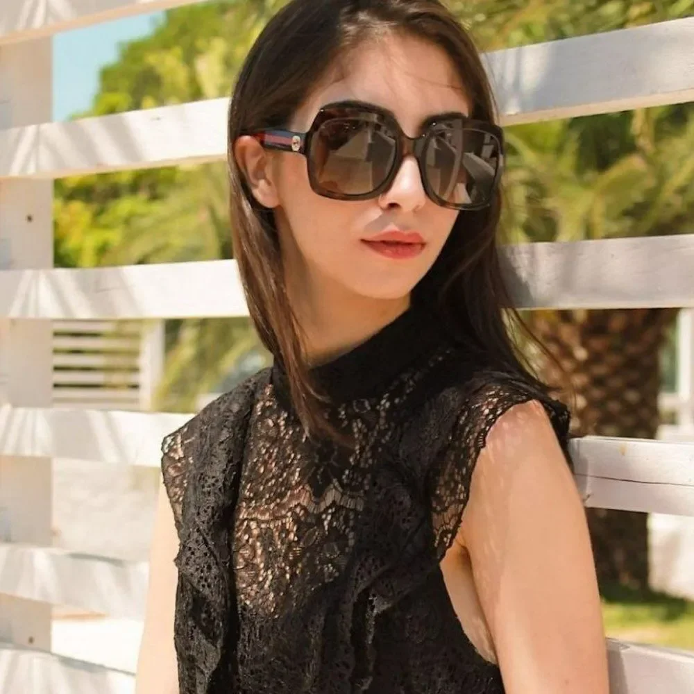 NEW Gucci GG0036SN 004 Havana Blue Brown Gradient Square Women Sunglasses